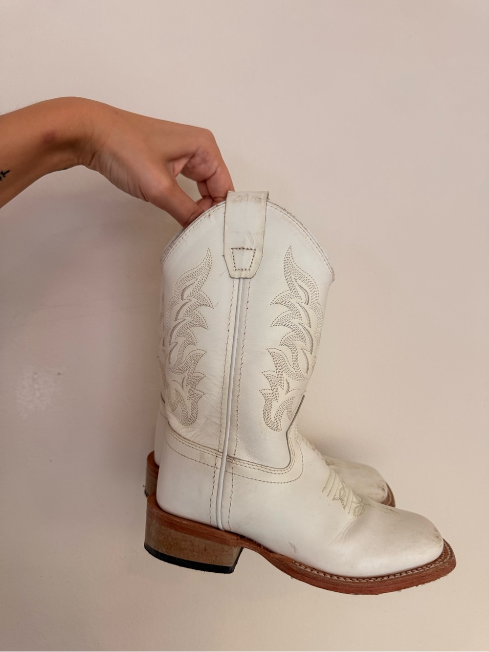 Toddler 11 Classic White Leather Girls Western Boots